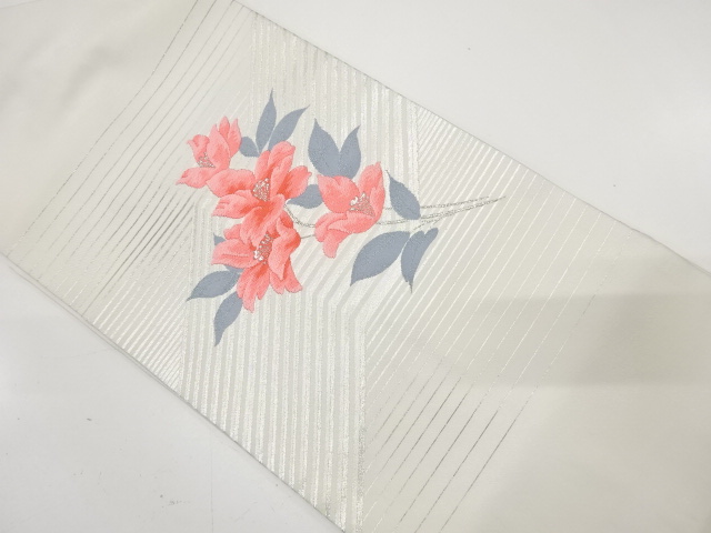 幾何学に花模様織り出し　名古屋帯